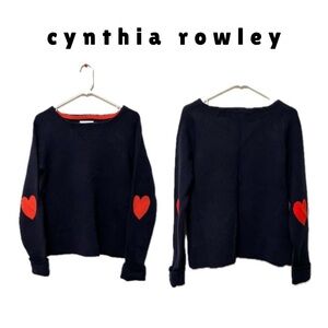 Cynthia Rowley • navy sweater & red contrast trim & heart ❤️elbow pads